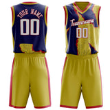 Custom Navy Yellow Pattern Basketball Jersey
