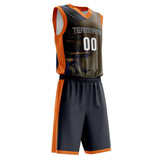 Custom Navy Orange Pattern Basketball Jersey