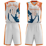 Custom White Orange Pattern Basketball Jersey BS03240809JG046