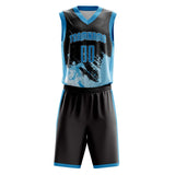 Custom Black Blue Pattern Basketball Jersey