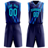 Custom Navy Blue Pattern Basketball Jersey