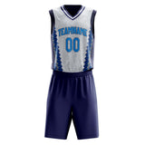 Custom White Navy Pattern Basketball Jersey