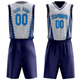 Custom White Navy Pattern Basketball Jersey