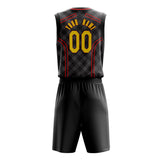 Custom Black Red Pattern Basketball Jersey