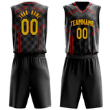 Custom Black Red Pattern Basketball Jersey