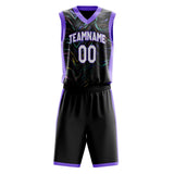 Custom Black Purple Pattern Basketball Jersey