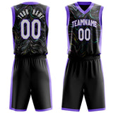 Custom Black Purple Pattern Basketball Jersey