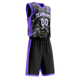 Custom Black Purple Pattern Basketball Jersey