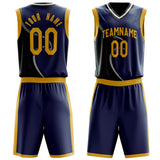 Custom Black Navy Pattern Basketball Jersey