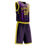 Custom Purple Gold Pattern Basketball Jersey