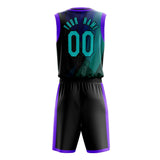 Custom Black Teal Pattern Basketball Jersey