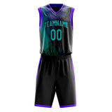 Custom Black Teal Pattern Basketball Jersey