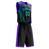 Custom Black Teal Pattern Basketball Jersey