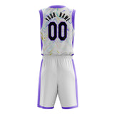 Custom White Purple Pattern Basketball Jersey