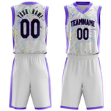 Custom White Purple Pattern Basketball Jersey BS03240809XF057