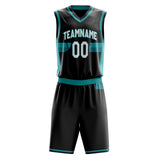 Custom Black Teal Pattern Basketball Jersey