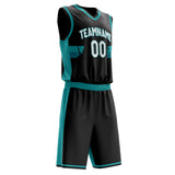 Custom Black Teal Pattern Basketball Jersey