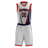 Custom White Navy Pattern Basketball Jersey