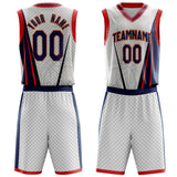 Custom White Navy Pattern Basketball Jersey