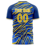 Custom Blue Gold Pattern Soccer Jersey