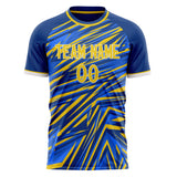 Custom Blue Gold Pattern Soccer Jersey