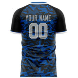 Custom Blue Black Pattern Soccer Jersey