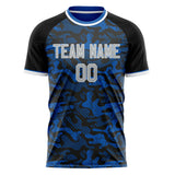 Custom Blue Black Pattern Soccer Jersey