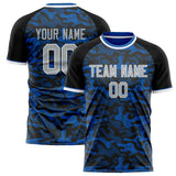 Custom Blue Black Pattern Soccer Jersey