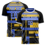 Custom Black Blue Pattern Soccer Jersey