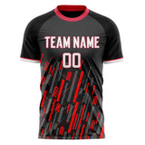 Custom Black Red Pattern Soccer Jersey