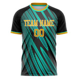 Custom Black Teal Pattern Soccer Jersey