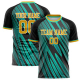 Custom Black Teal Pattern Soccer Jersey