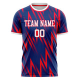 Custom Navy Red Pattern Soccer Jersey