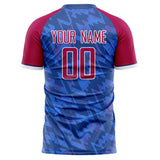 Custom Blue Red Pattern Soccer Jersey