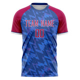 Custom Blue Red Pattern Soccer Jersey