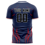 Custom Navy Black Pattern Soccer Jersey