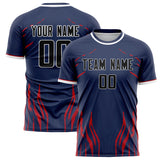 Custom Navy Black Pattern Soccer Jersey