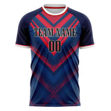 Custom Navy Red Pattern Soccer Jersey