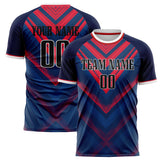 Custom Navy Red Pattern Soccer Jersey