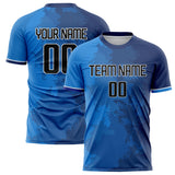 Custom Blue Black Pattern Soccer Jersey