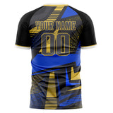 Custom Black Blue Pattern Soccer Jersey