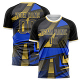 Custom Black Blue Pattern Soccer Jersey