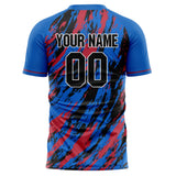 Custom Blue Black Pattern Soccer Jersey