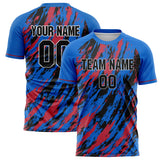 Custom Blue Black Pattern Soccer Jersey