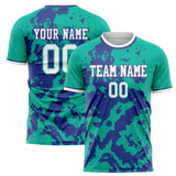 Custom Teal Purple Pattern Soccer Jersey