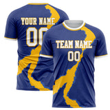 Custom Navy Gold Pattern Soccer Jersey