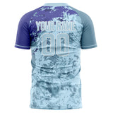 Custom Light Blue Purple Pattern Soccer Jersey