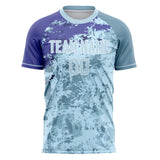 Custom Light Blue Purple Pattern Soccer Jersey