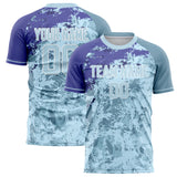 Custom Light Blue Purple Pattern Soccer Jersey