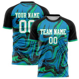 Custom Black Teal Pattern Soccer Jersey